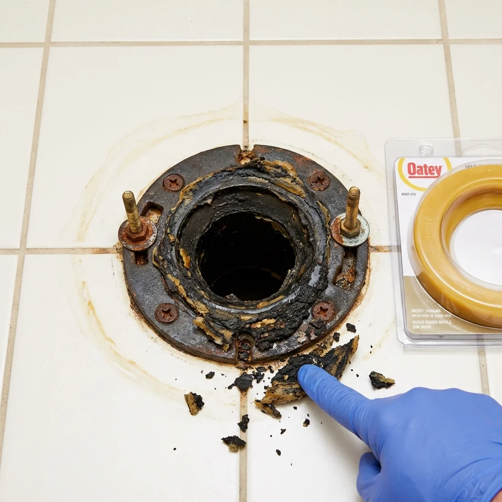 Failed wax ring showing water seepage at the base of a toilet in a Sumrall, MS home